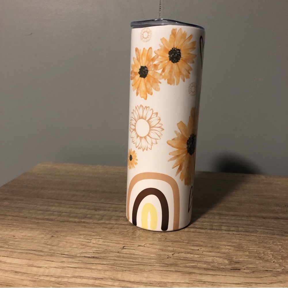 20oz skinny Boho Sunflower Rainbow Neutral Colors Sublimation Tumbler.Brand New!